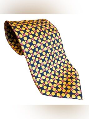 Kenneth‎ Gordon Silk Tie Navy Yellow Geometric Polka Dot Italy Fabric Office
